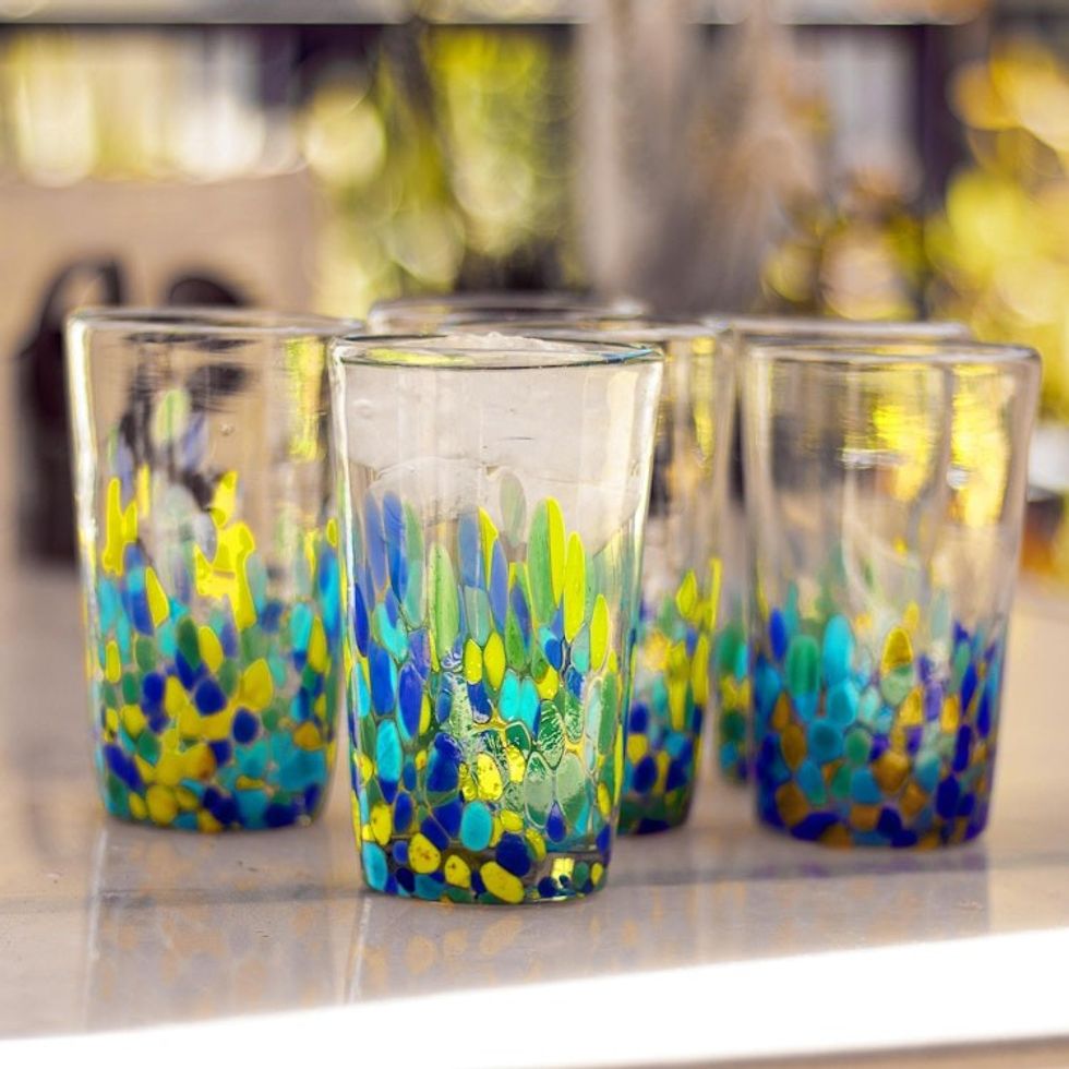 Colorful Recycled Glass Tumblers 16 Oz., Set of 6 'Tropical Confetti'