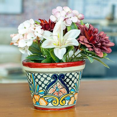 Main image for Multicolored Talavera-Style Flower Pot 5.5 Inch Diameter Colorful Mercado