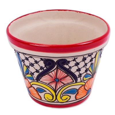 Alternate image for Multicolored Talavera-Style Flower Pot 5.5 Inch Diameter Colorful Mercado