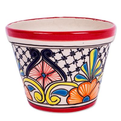 Alternate image for Multicolored Talavera-Style Flower Pot 5.5 Inch Diameter Colorful Mercado