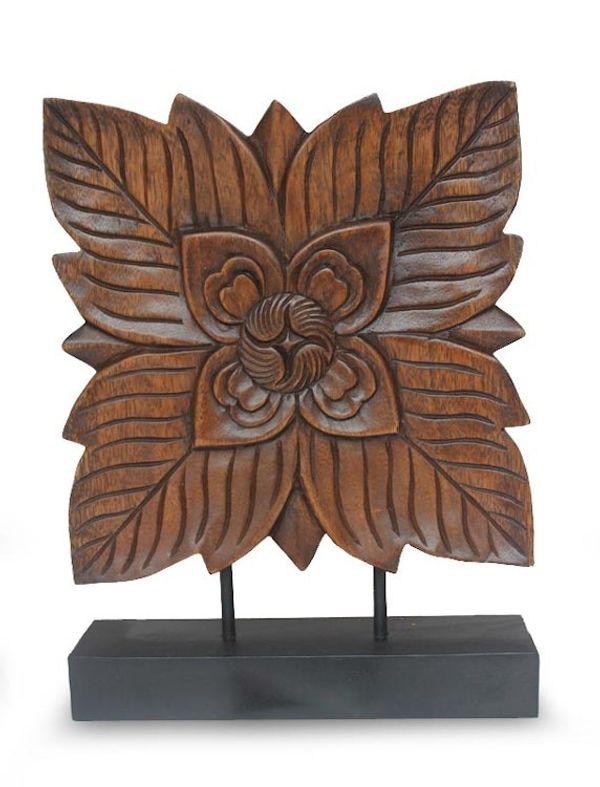 Alternate image for Hand Carved Rain Tree Wood Sculpture Sweet Thai Blossom