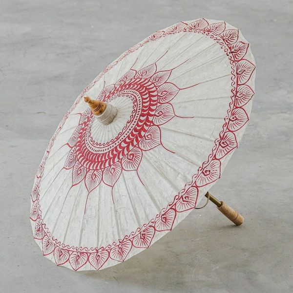 Alternate image for Hand-Painted Bamboo and Paper Parasol Antique Leaves