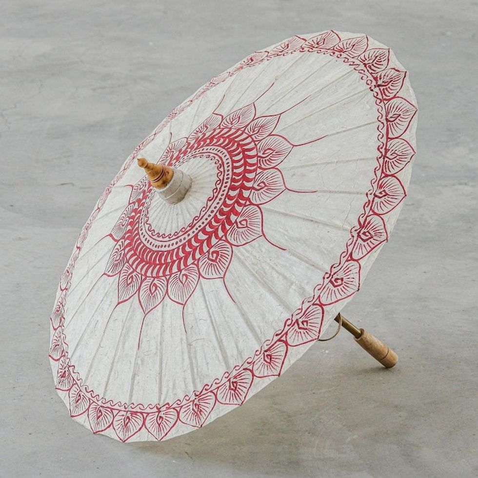 Hand-Painted Bamboo and Paper Parasol 'Antique Leaves'