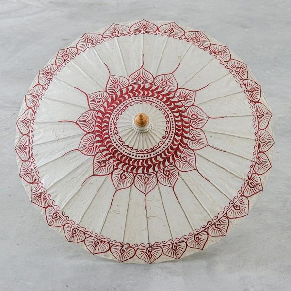 Alternate image for Hand-Painted Bamboo and Paper Parasol Antique Leaves