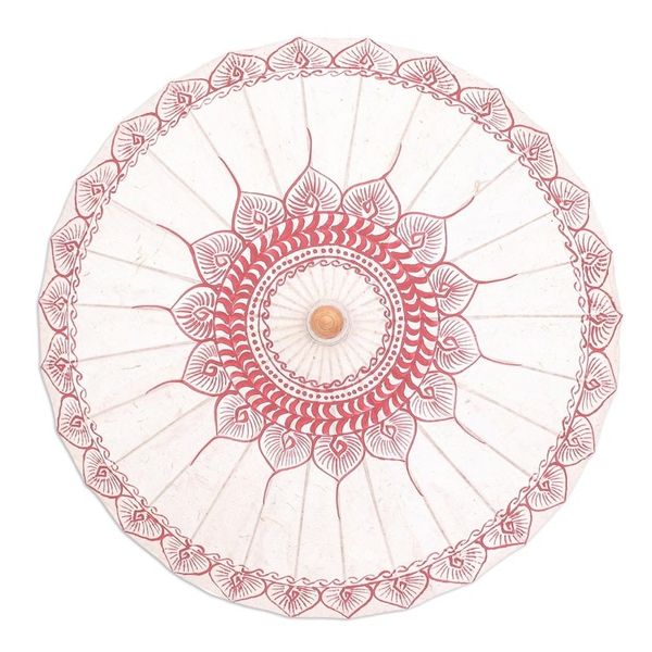 Alternate image for Hand-Painted Bamboo and Paper Parasol Antique Leaves