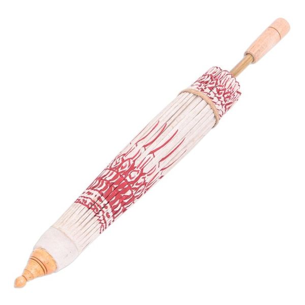Alternate image for Hand-Painted Bamboo and Paper Parasol Antique Leaves