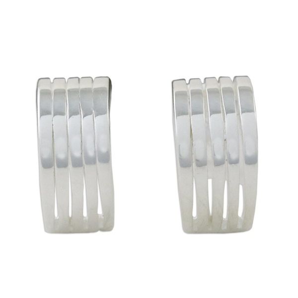 Alternate image for Sterling Silver Striped Half-Hoop Earrings from Thailand Shimmering Stripes