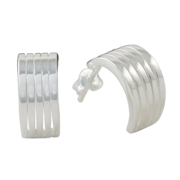 Alternate image for Sterling Silver Striped Half-Hoop Earrings from Thailand Shimmering Stripes