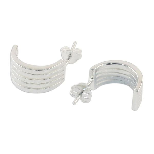 Alternate image for Sterling Silver Striped Half-Hoop Earrings from Thailand Shimmering Stripes
