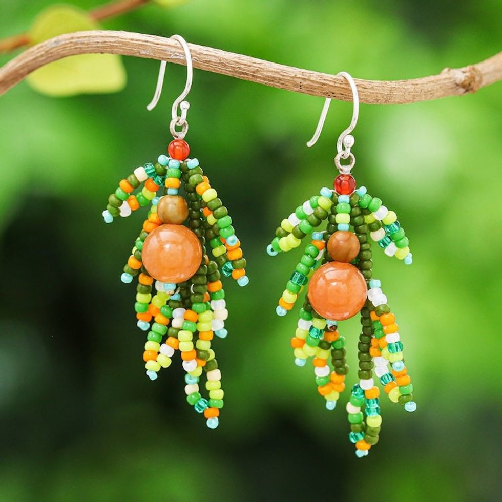 Dangle Earrings with Multi-Gemstone Beads from Thailand 'Chic Spirit'