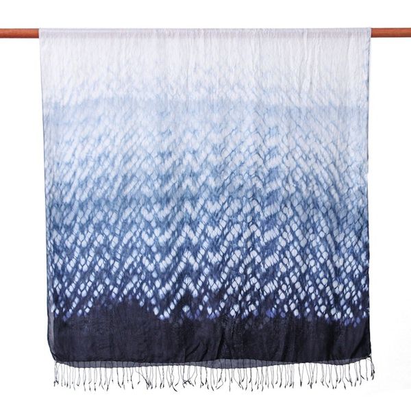 Alternate image for Tie-Dyed White Grey Black Batik Rayon and Silk Blend Scarf Exquisite Fusion