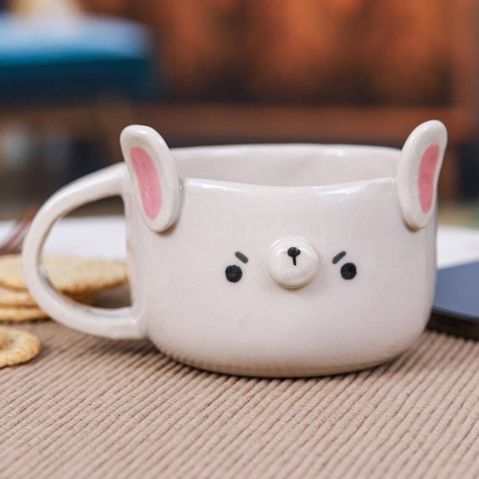 Whimsical 6 oz Ceramic Bunny Cup with a Glossy Finish 'Bunny Elixir'