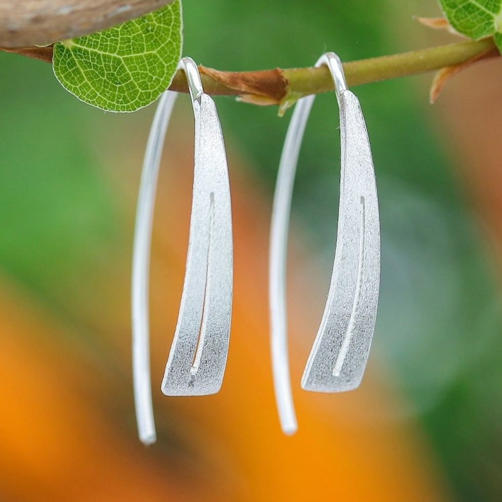 Modern Openwork Brushed Satin Sterling Silver Drop Earrings 'Modern Splendor'