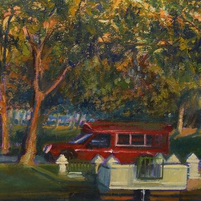 Alternate image for Impressionist Painting of a Tree-Lined Moat from Thailand Another Side of Chiang Mai