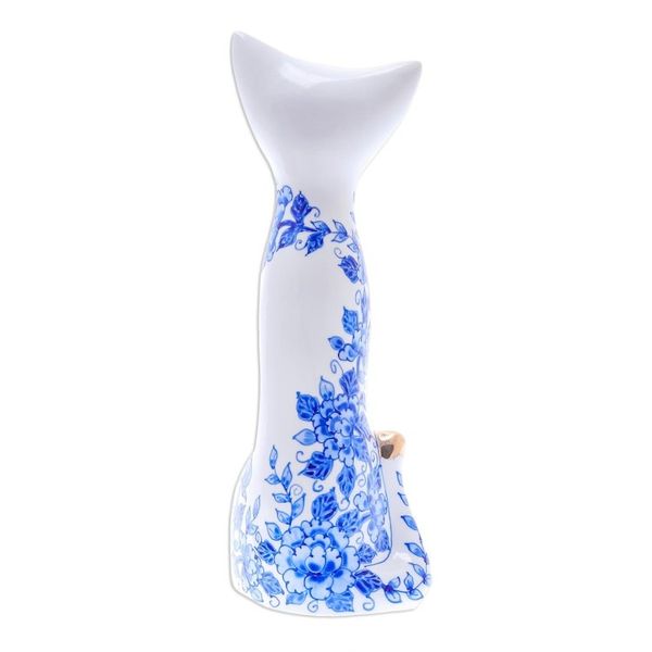 Alternate image for Floral Benjarong Porcelain Cat Statuette 7.5 in. Happy Floral Cat