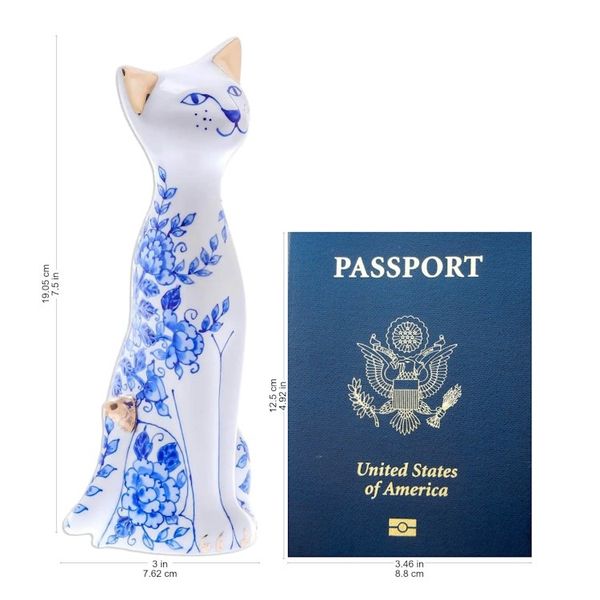 Alternate image for Floral Benjarong Porcelain Cat Statuette 7.5 in. Happy Floral Cat