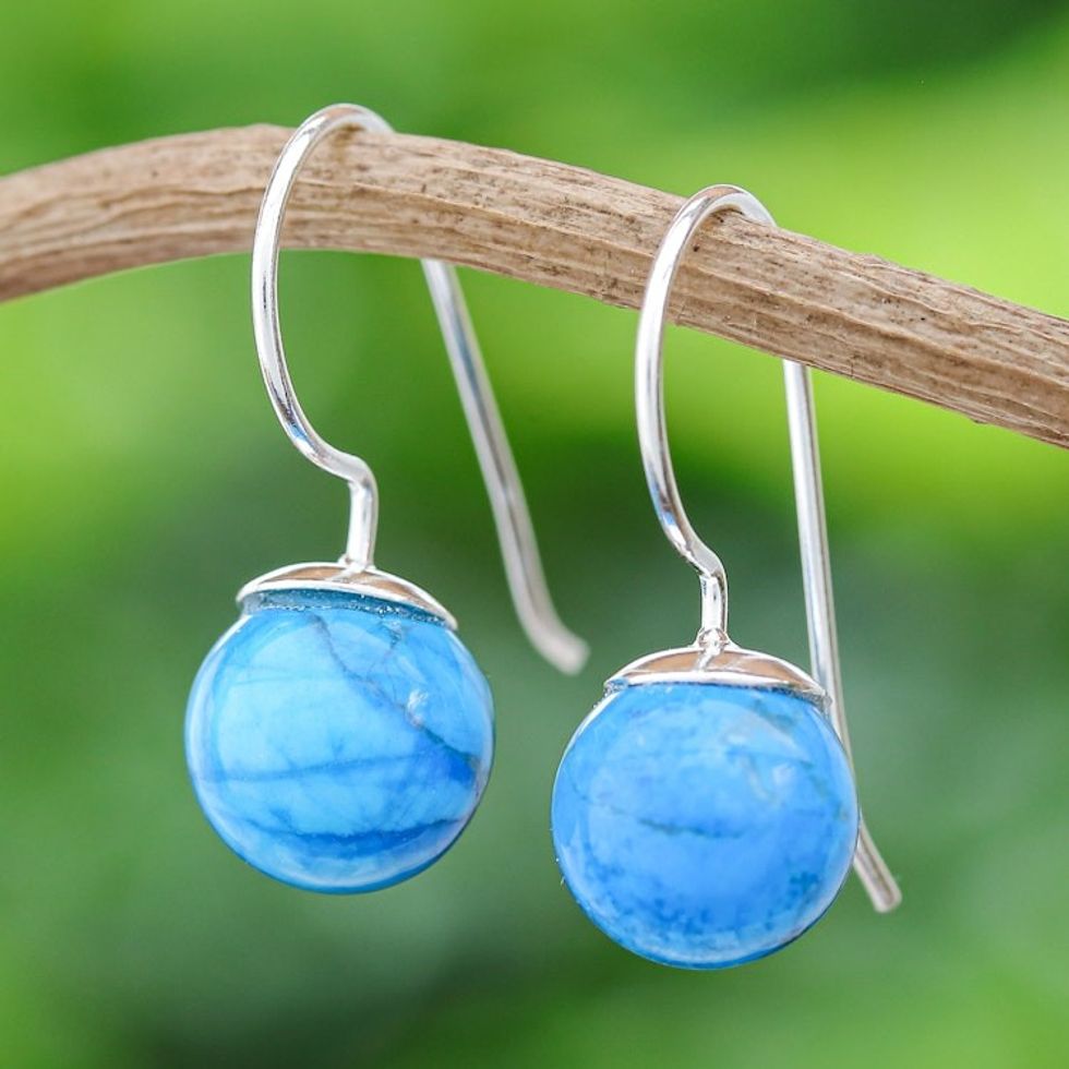 Sterling Silver and Recon. Turquoise Drop Earrings 'Beautiful Orbs'