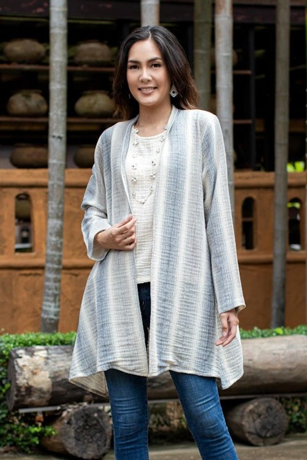 Alternate image for Striped Open Cotton Jacket Rainy Day