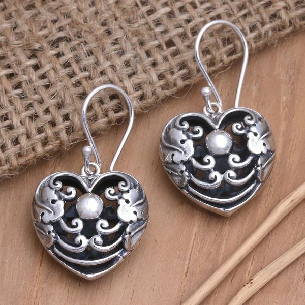 Alternate image for Sterling Silver Dangle Earrings with Heart Motif Cage of Love