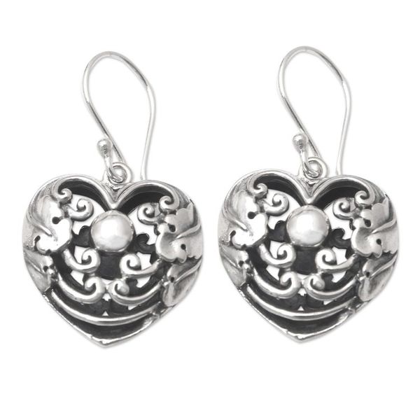 Alternate image for Sterling Silver Dangle Earrings with Heart Motif Cage of Love