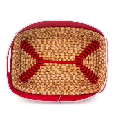 Alternate image for Nicaraguan Red Leather Hand Crafted Pine Needle Basket Chili Pepper Red
