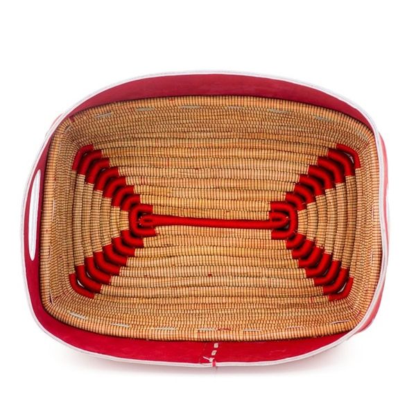 Alternate image for Nicaraguan Red Leather Hand Crafted Pine Needle Basket Chili Pepper Red