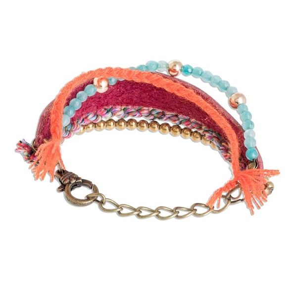 Alternate image for Glass Beaded Crimson Leather Wristband Bracelet Crimson Combination