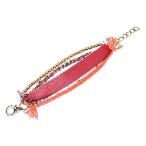 Alternate image for Glass Beaded Crimson Leather Wristband Bracelet Crimson Combination