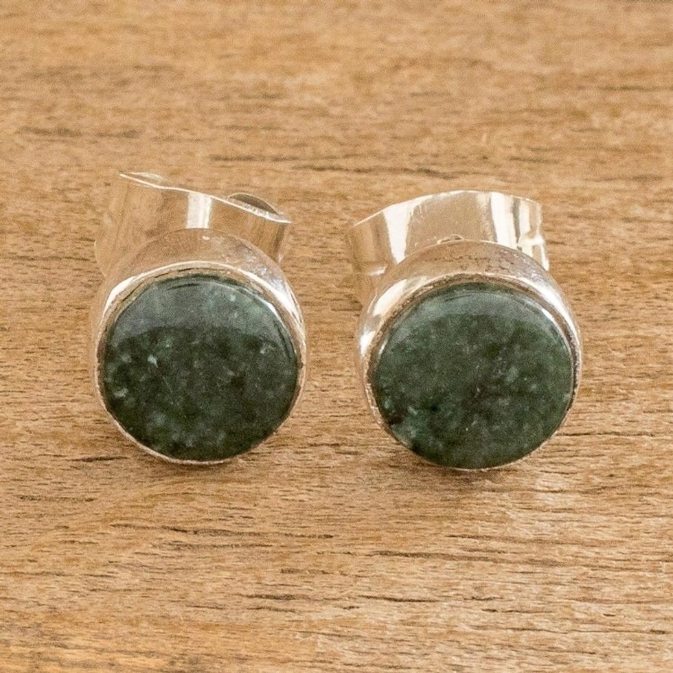 Classic Green Jade Stud Earrings 'Harmonious Vibes in Dark Green'