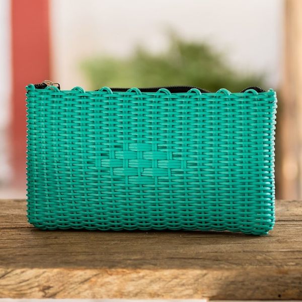 Alternate image for Gift Set with Scarf, Handwoven Clutch, and Upcycled Earrings Upcycled in Turquoise