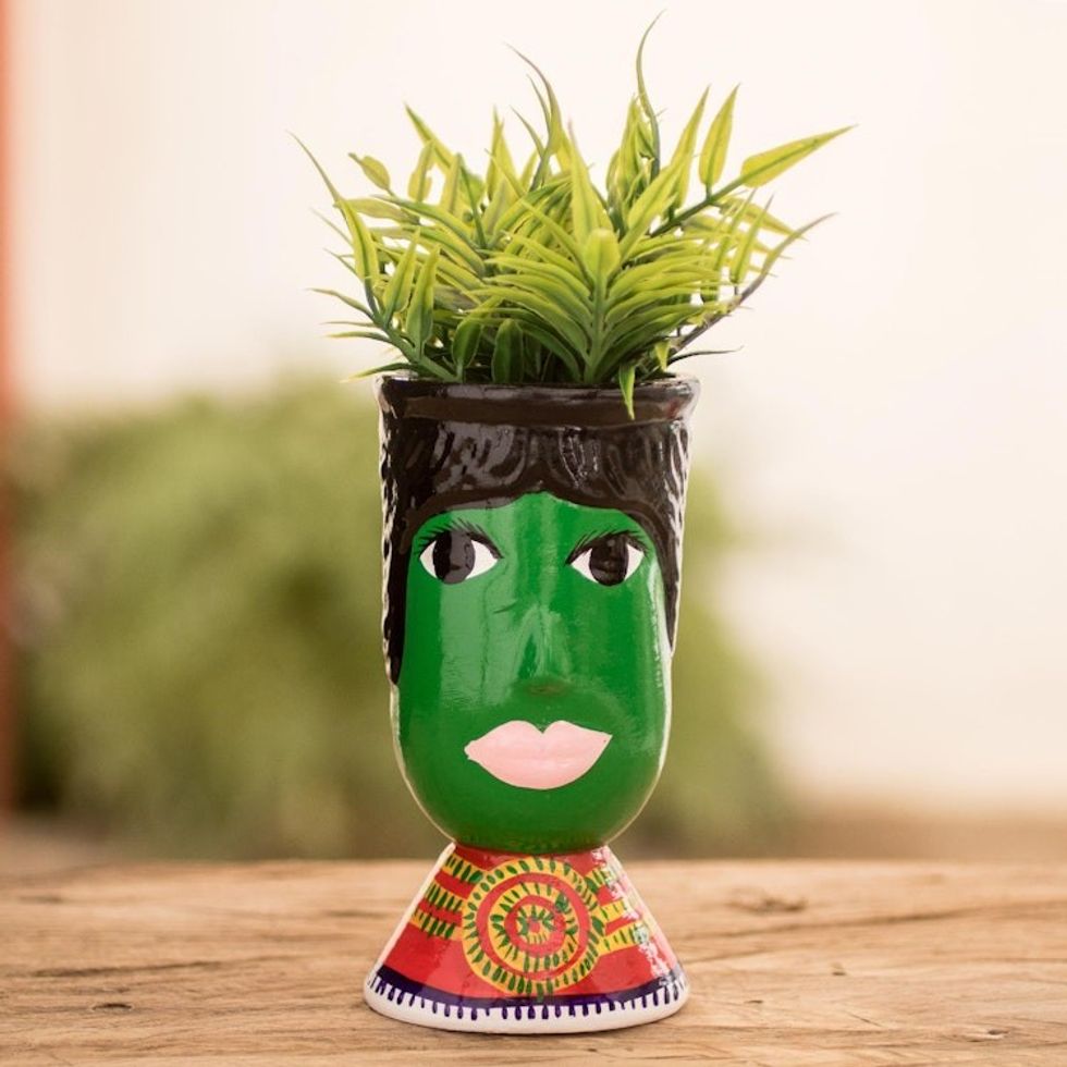 Double Face Ceramic Flower Pot Hand-Painted in Guatemala 'St. Martin'