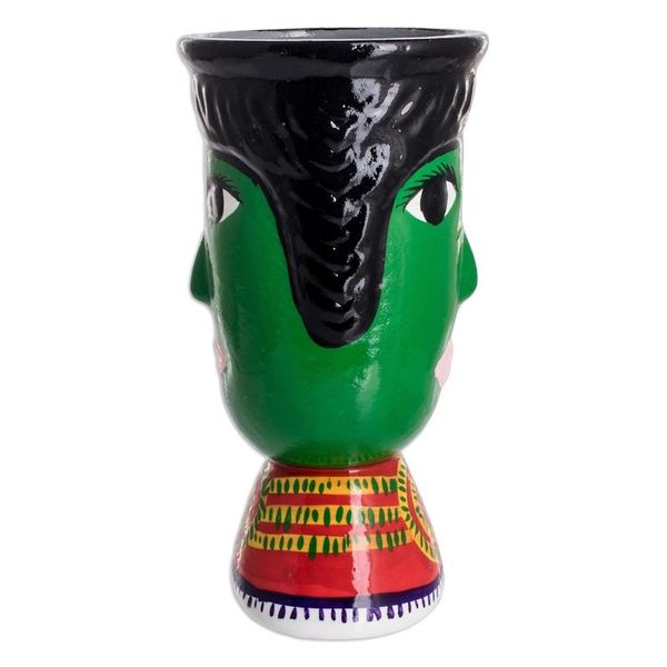 Alternate image for Double Face Ceramic Flower Pot Hand-Painted in Guatemala St. Martin
