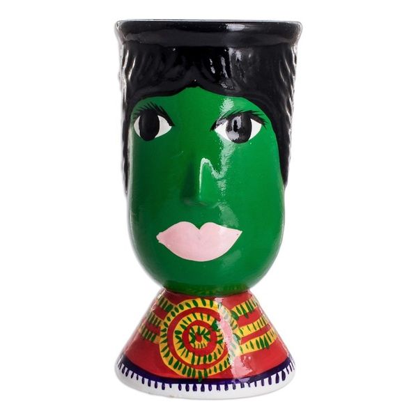 Alternate image for Double Face Ceramic Flower Pot Hand-Painted in Guatemala St. Martin