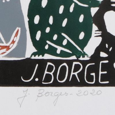 Alternate image for Brazil Eden Landscape Multicolor Woodcut Print by J. Borges Moon in the Back-Country