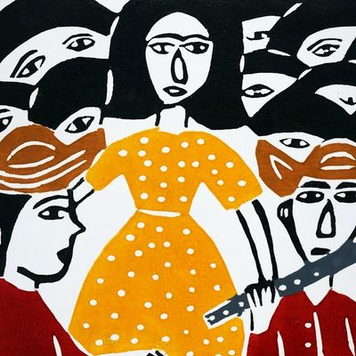 Alternate image for Multicolor Woodcut Print Fife Band Portrait by J. Borges Rural Fife Band III