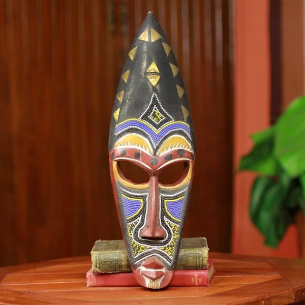 Alternate image for Beaded Hand Carved Authentic African Mask Royal Hat