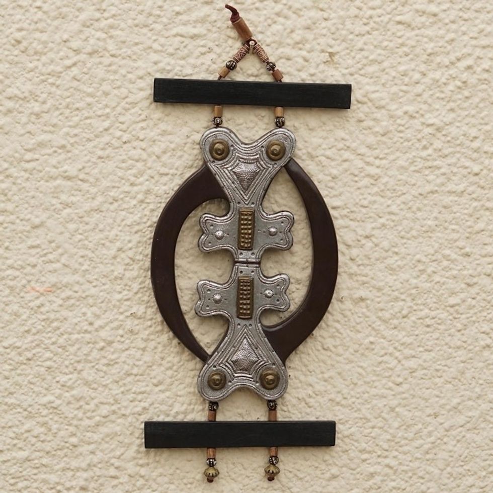 Eco-Friendly Sese Wood and Glass Bead Wall Art 'God Symbol'