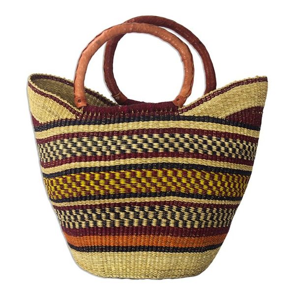 Alternate image for Artisan Crafted Multicolored Raffia Shopping Basket Bongani