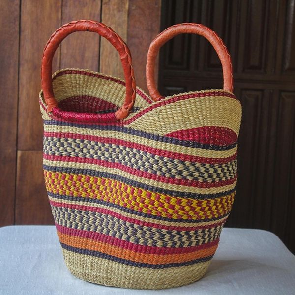 Alternate image for Artisan Crafted Multicolored Raffia Shopping Basket Bongani