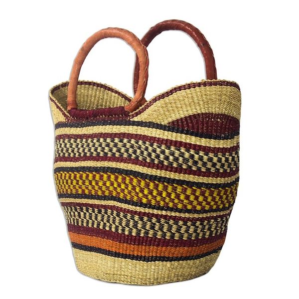 Alternate image for Artisan Crafted Multicolored Raffia Shopping Basket Bongani