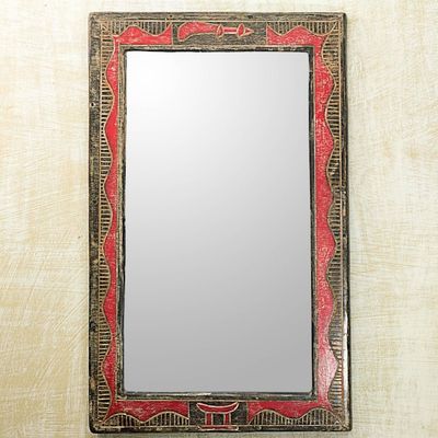 Alternate image for Rustic Wood Rectangular Wall Mirror from West Africa Akofena