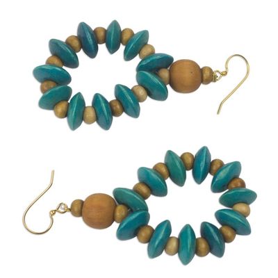 Alternate image for Artisan Crafted Beaded Wood Dangle Earrings from Ghana Adipa in Turquoise