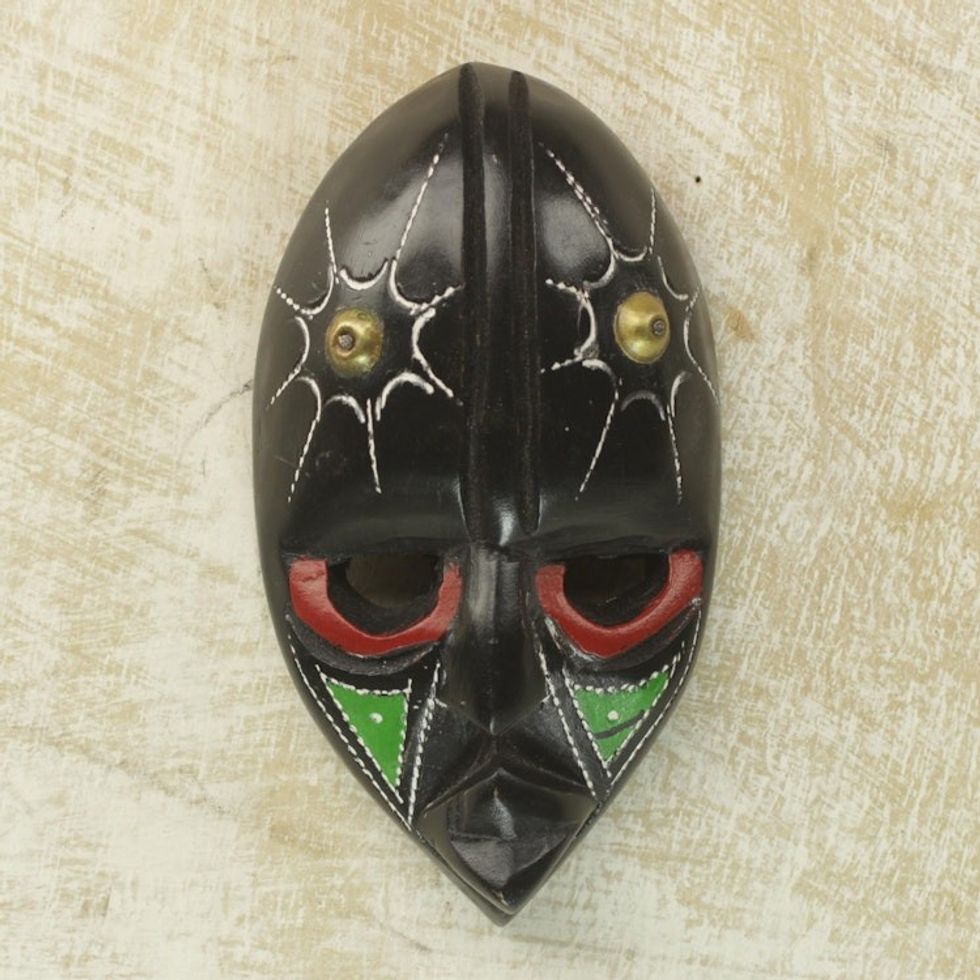 Hand-Carved African Sese Wood Wall Mask from Ghana 'Stellar Thoughts'