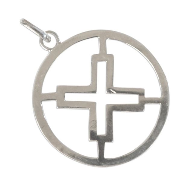 Alternate image for Sterling Silver Round Pendant with Cross Icon from Ghana Authority Core