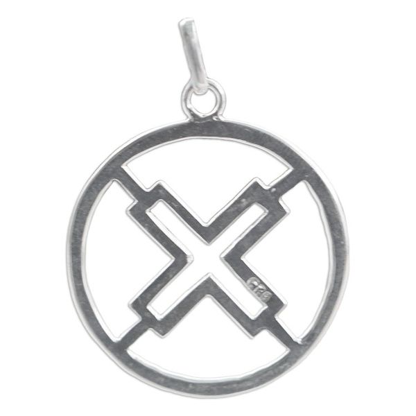 Alternate image for Sterling Silver Round Pendant with Cross Icon from Ghana Authority Core