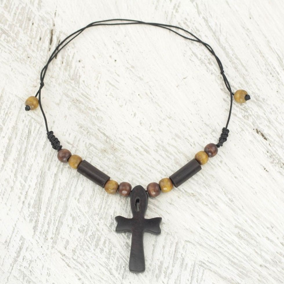 Handcrafted Ankh Necklace in Ebony and Bamboo Ghana 'African Ankh'