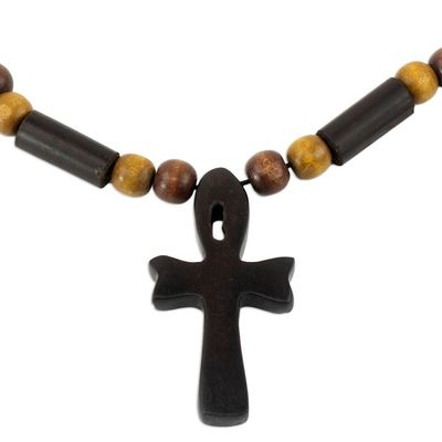 Alternate image for Handcrafted Ankh Necklace in Ebony and Bamboo Ghana African Ankh