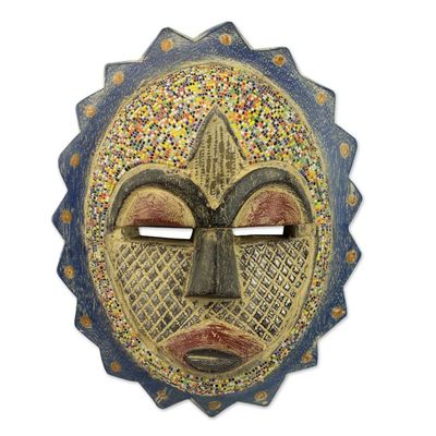 Alternate image for African Sun Mask Wood Aluminum Recycled Glass Bead Ghana Speckled Sun
