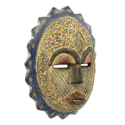 Alternate image for African Sun Mask Wood Aluminum Recycled Glass Bead Ghana Speckled Sun
