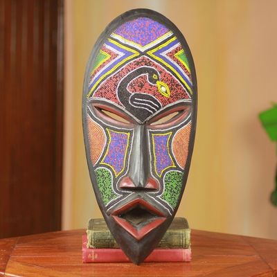 Alternate image for Unique Beaded Wood African Mask Handmade in Ghana Meton Ade Pa
